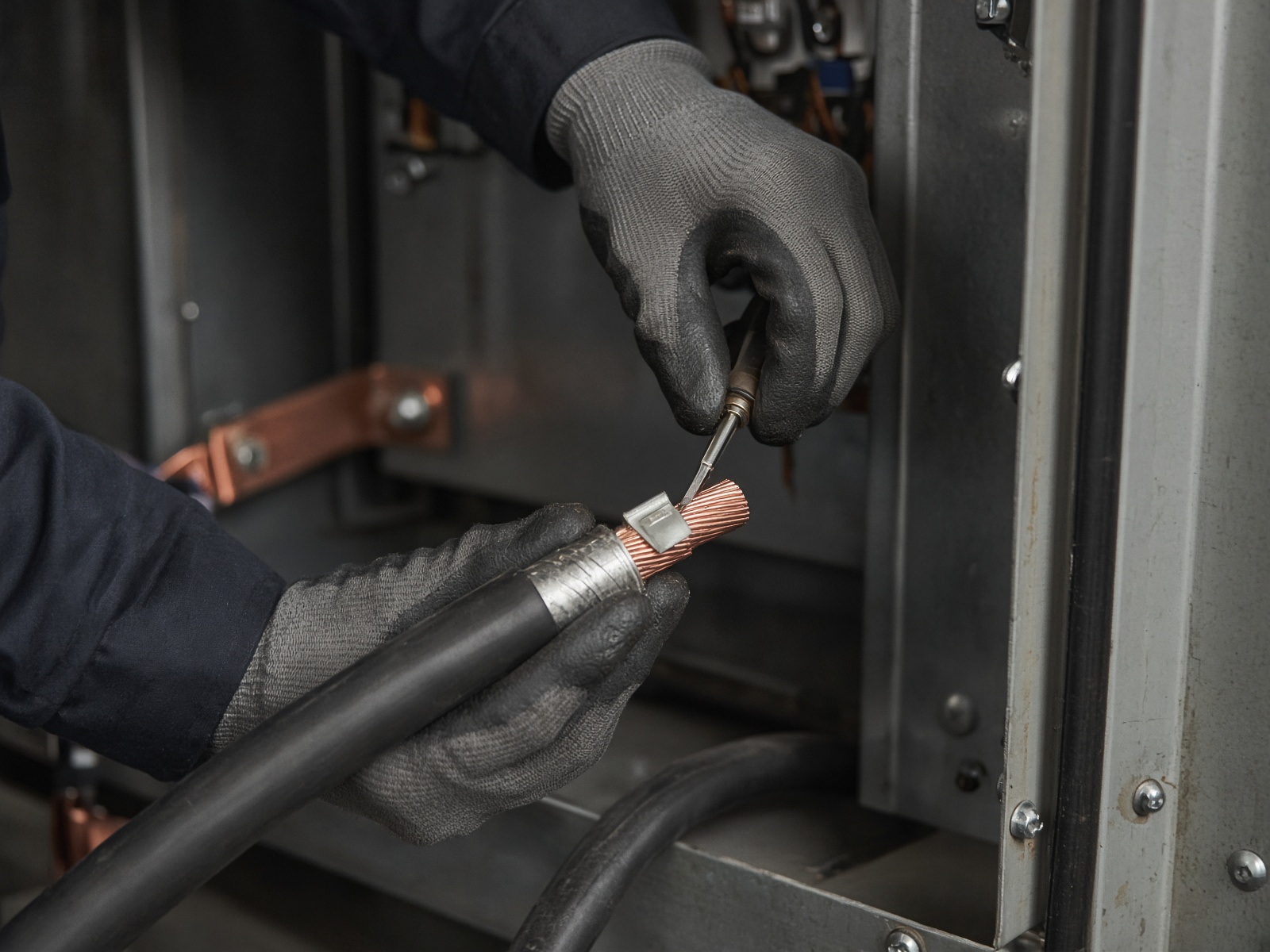 Medium-voltage cable termination in a metal enclosure
